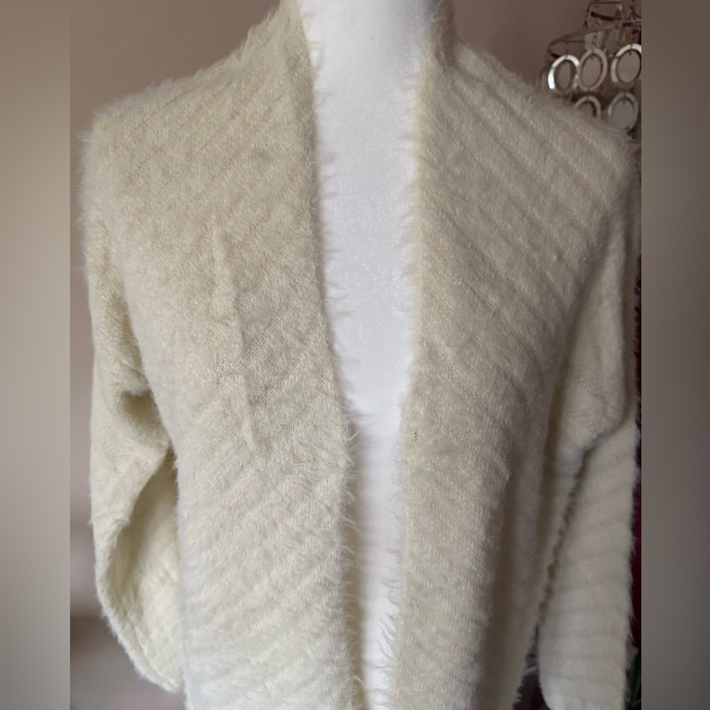 Long length open cream / ivory fuzzy cardigan, size S/M